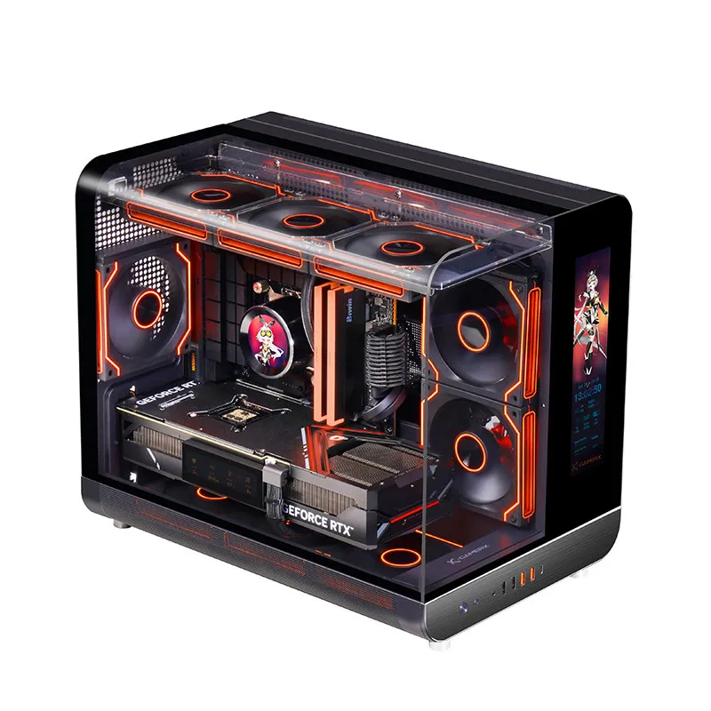 Magic Wing Sea View Room Chassis MATX Vertical 360 Water Cooled Desktop Host Housing with Display Screen