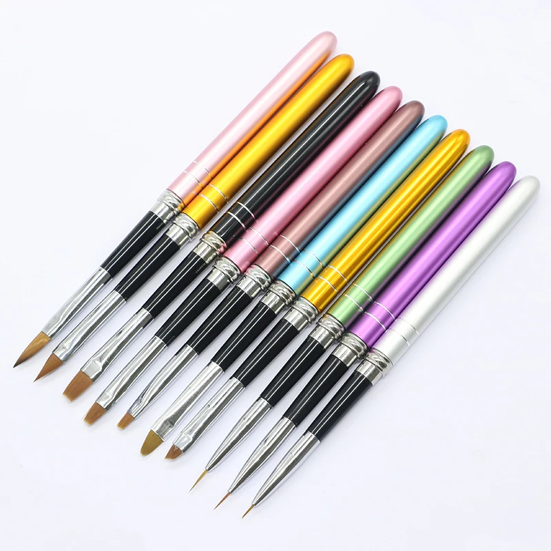 OGEYEYRO  Nail Art Brush Pen Detachable Metal Flat Crystal Carving Polish Gel UV Painting Drawing Salon Line 3D Tips Tool Manicu