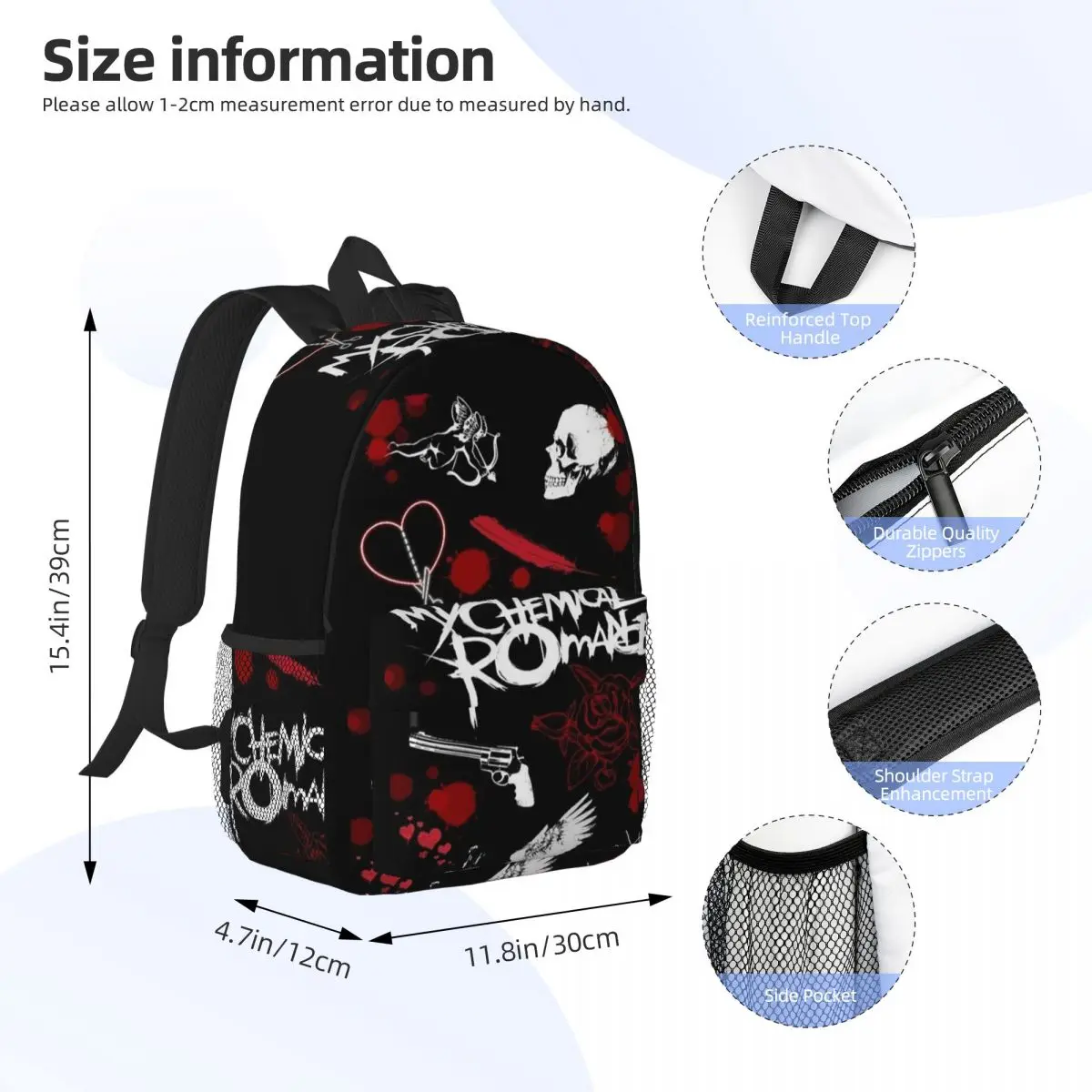 Mcr Band Punk Rock My Chemical Romance Backpack Daypack Large Capacity Boys Girls BookBag Shoulder Bags for Men Women School Bag