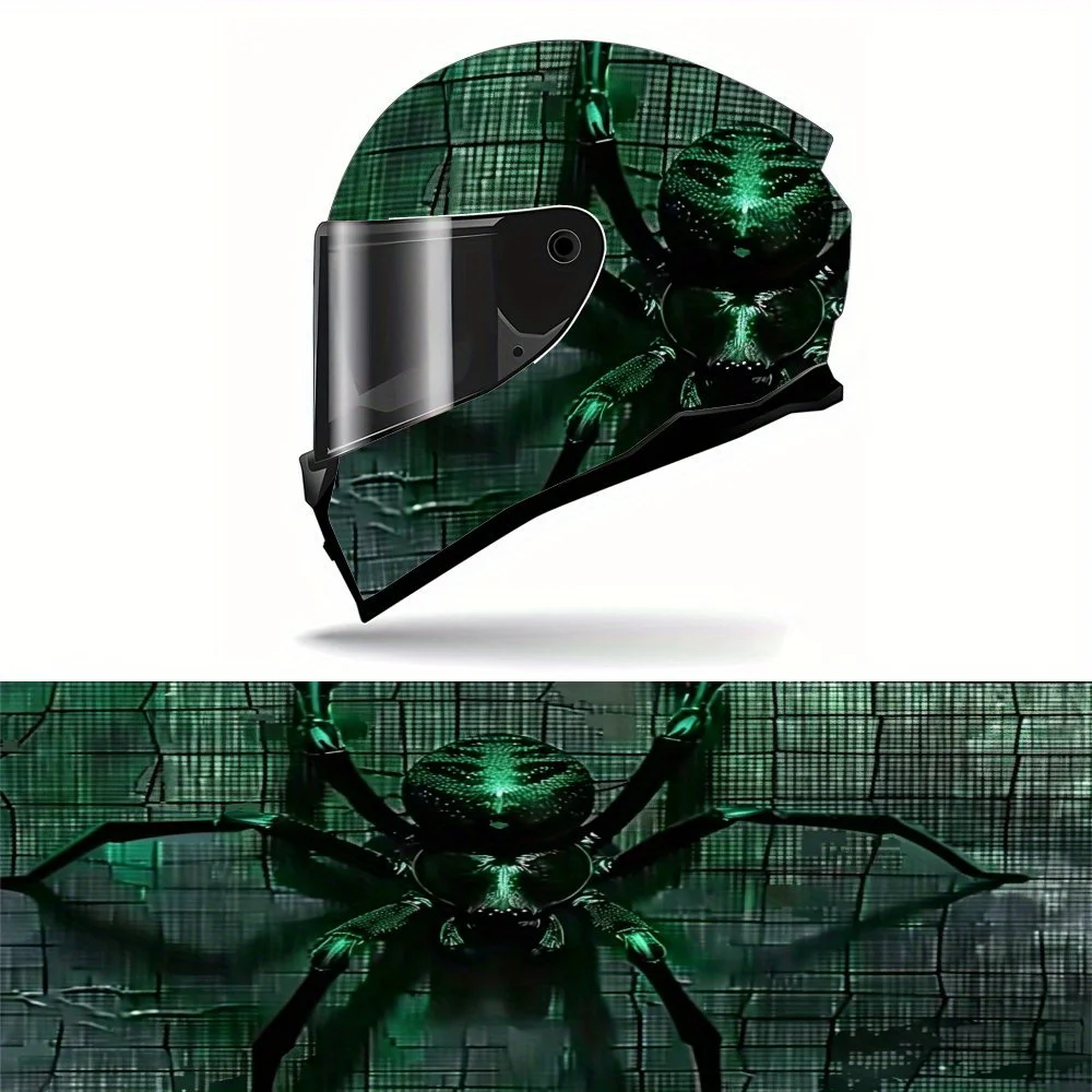 

Dark Green Spider Full Face Helmet Vinyl Wrap Sticker, Waterproof Scratch-Resistant Self-Adhesive PVC Decals, Artistic Aesthetic