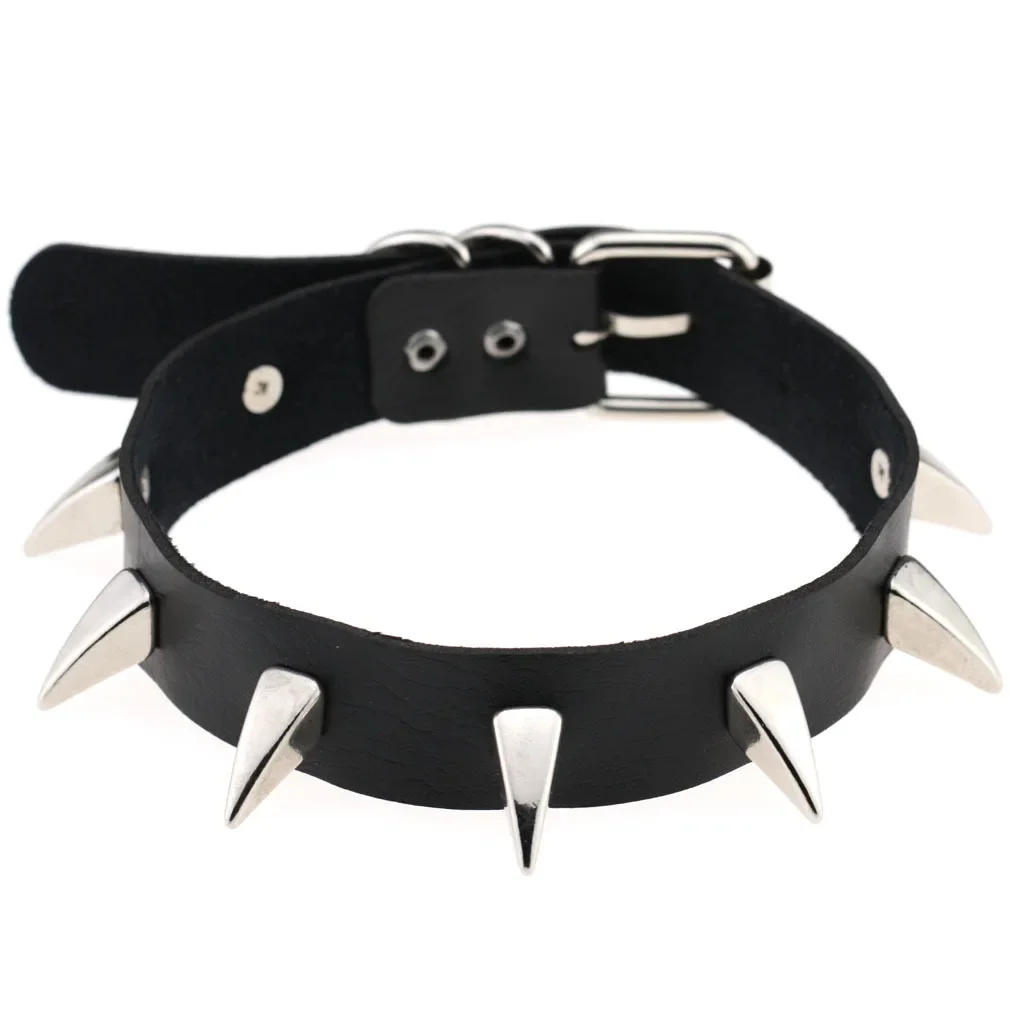 Punk Harajuku Dark PU Leather Necklace Stainless steel Rivets Multicolored Clavicle chain Exaggeration Personality