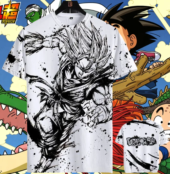 2026 Dragon Ball Lizenziertes 3D-Druck Familien-Partnerlook T-Shirt S-6XL 90CM-160CM Anime Trend Goku Vegeta Hautfreundliches T-Shirt