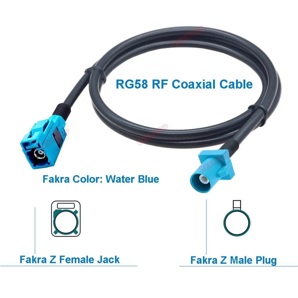1PCS RG58 Fakra Cable Code A/B/C/D/F/G/H/I/K/Z Male Plug to Female Jack Wire Harness RG58 Jumper BEVOTOP Auto Cable 10CM ~ 30M