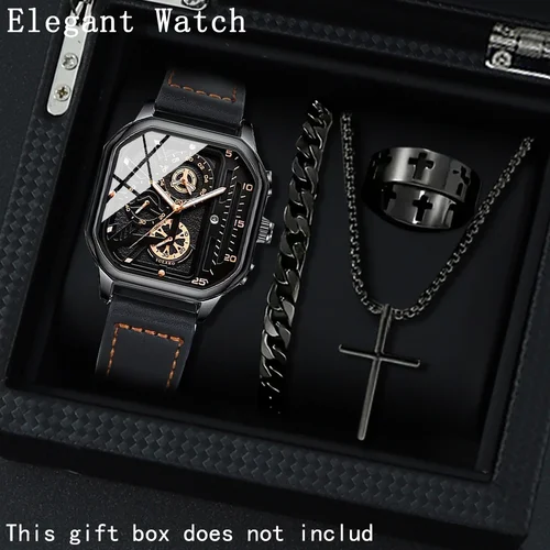 Imagen 2 del producto Reloj para hombre 4/8/12 unids/set, relojes de cuarzo con esfera cuadrada informal para hombre, reloj de pulsera clásico analógico de cuero PU, opción Ideal para regalos.