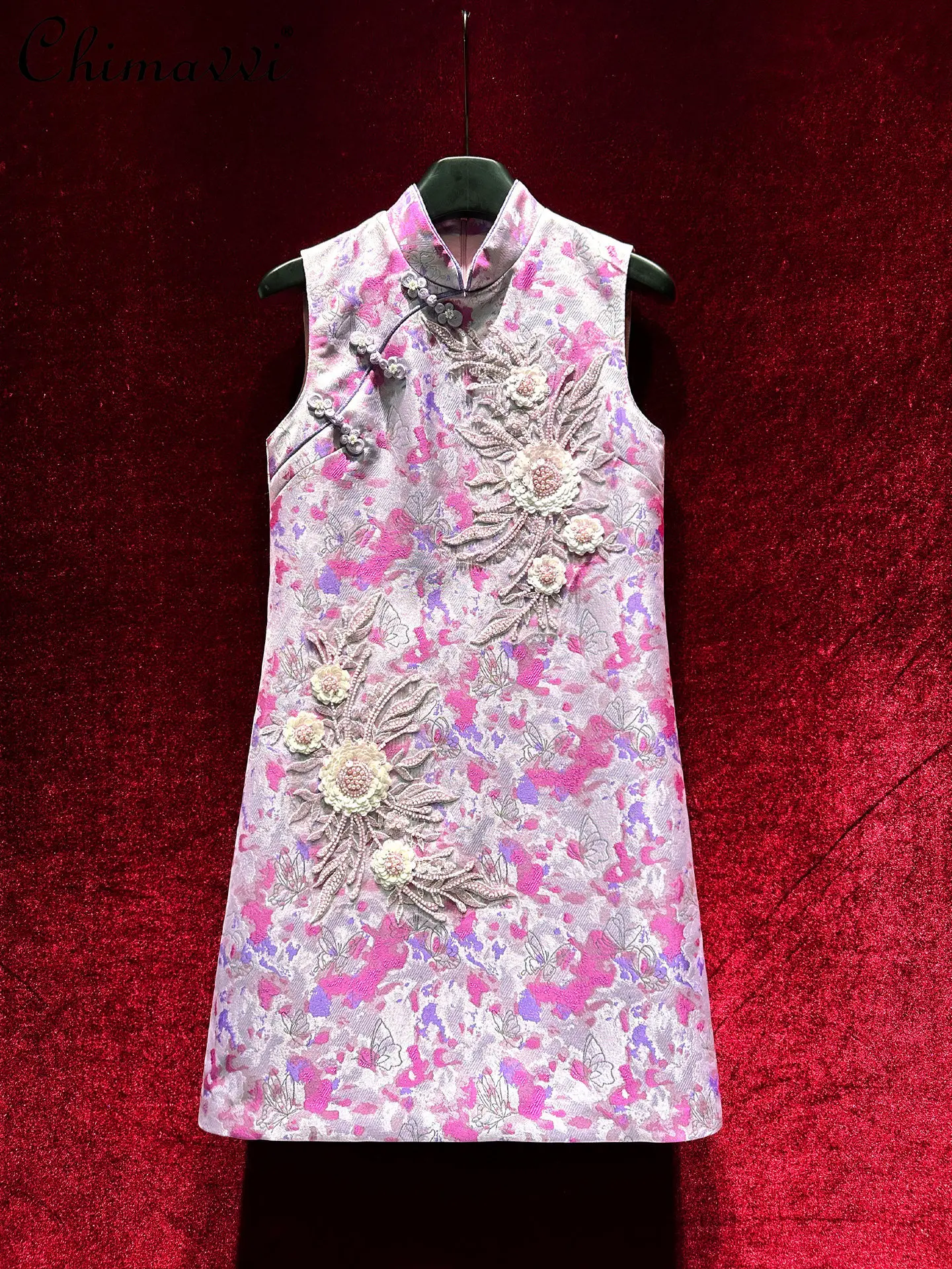 

Повседневное элегантное женское короткое платье без рукавов с тяжелой вышивкой бисером, приталенное, новая модная коллекция Весна-Осень 2026, в стиле ретро