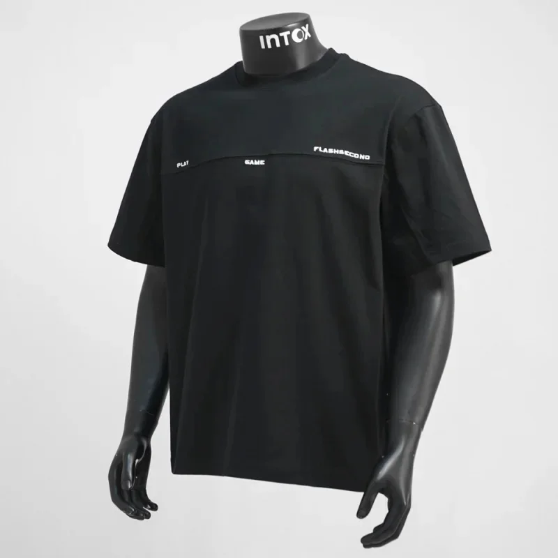 

Splicing short sleeved T-shirt for men 2026 retro street niche design, round neck top, summer clothing