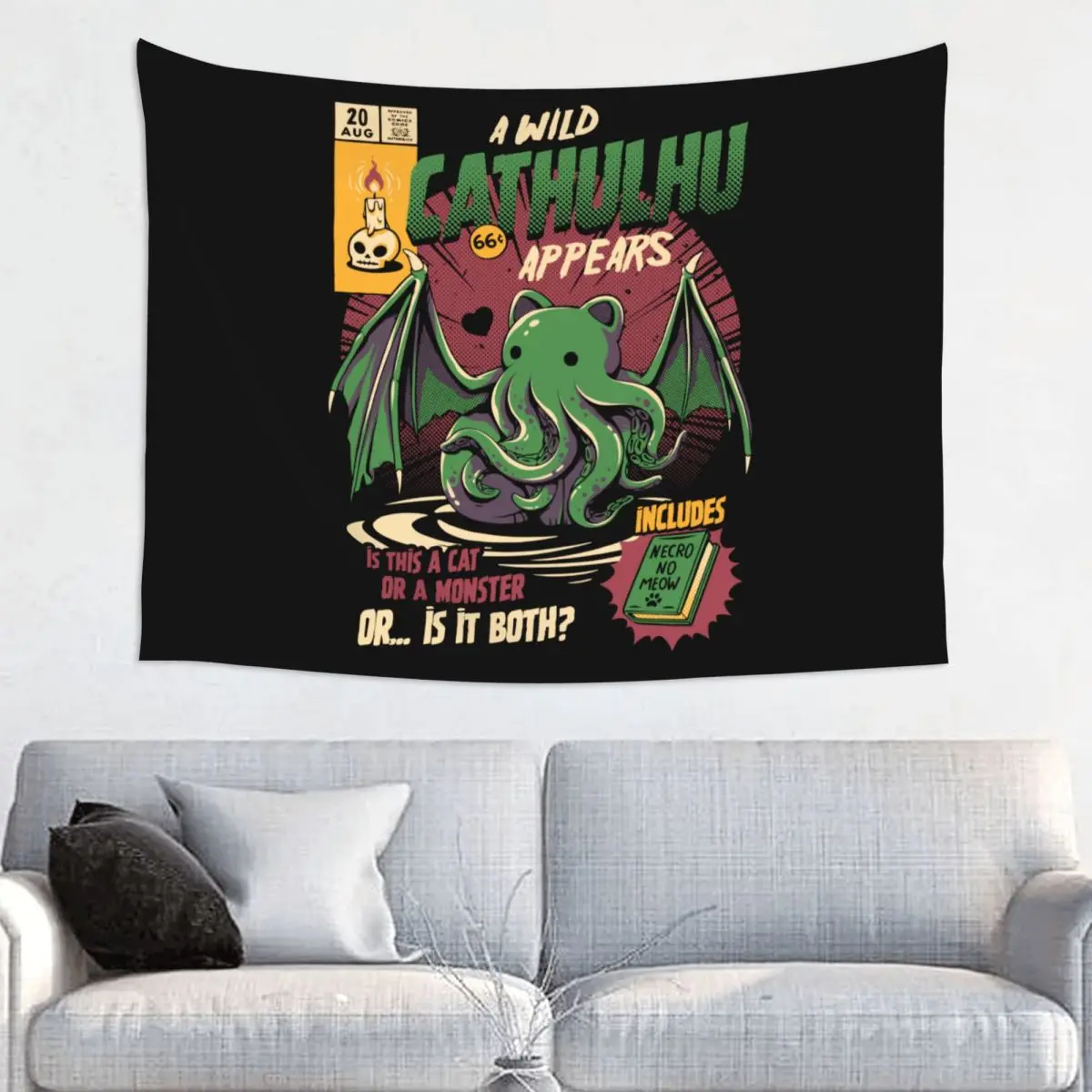 Customized A Wild Cthulhu Tapestry Hippie Room Decor Cat or Monster Kaiju Lovecraft Movie Tapestries Wall Hanging for Dorm Home