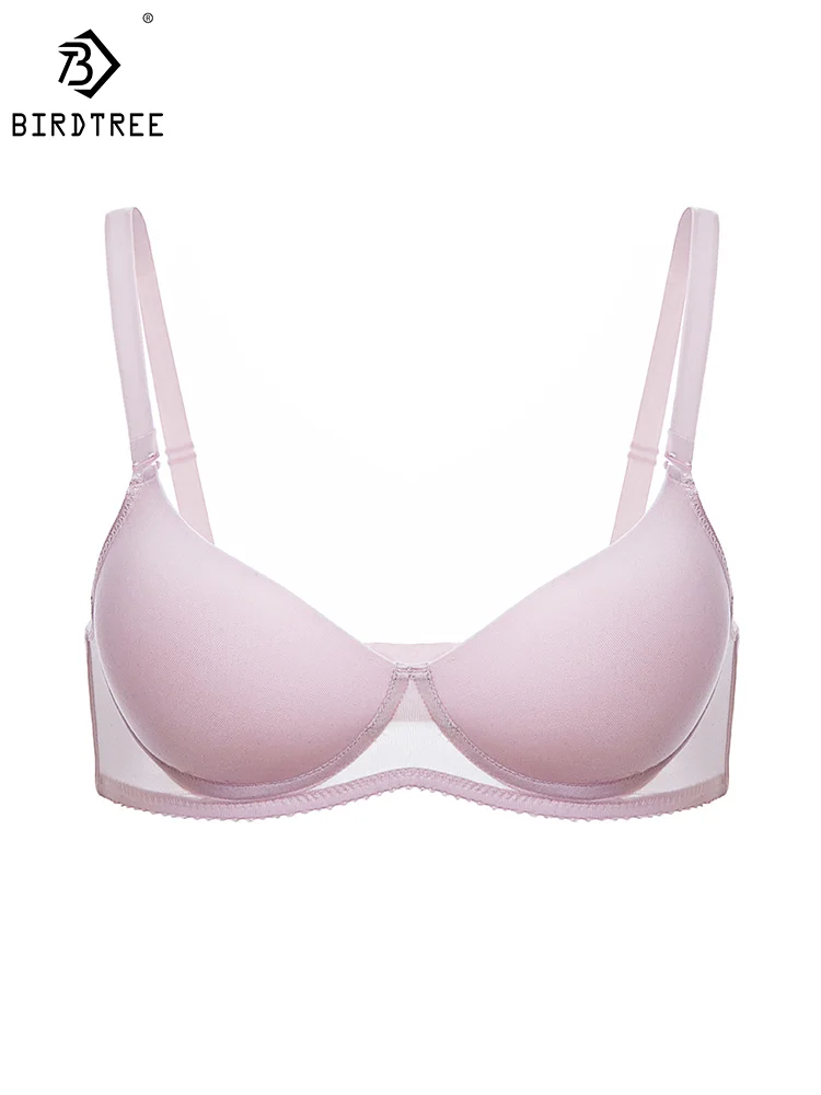 BirdTree 100%Real Silk Wire Free Bra, Women Silky Solid Color Thin, Skin Friendly Sexy Underwear, 2024 Spring Summer P41955QM