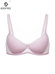 BirdTree 100%Real Silk Wire Free Bra, Women Silky Solid Color Thin, Skin Friendly Sexy Underwear, 2024 Spring Summer P41955QM