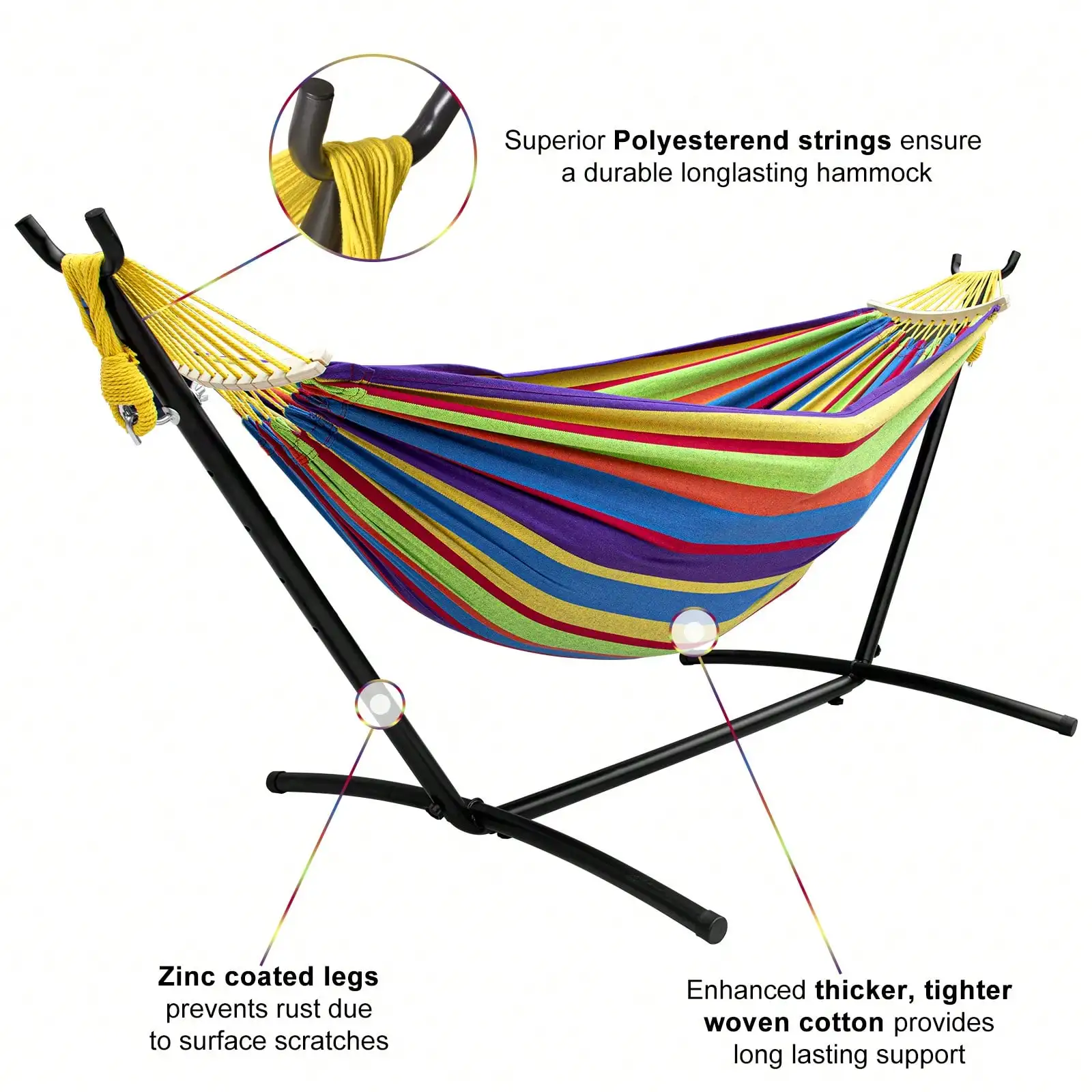 SZHLUX Double Hammock With Stand Included 450lb Capacity Steel Stand, Premium Carry Bag Included And Two Anti Roll Balance Beam