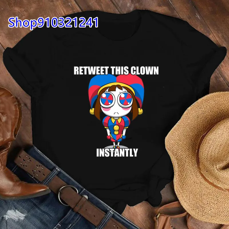 The Amazing Digital Circus T-shirts Anime Pomni Women T Shirt Cartoon Clown Tee Vintage Kawaii Graphic Black Cute Jax Clothes