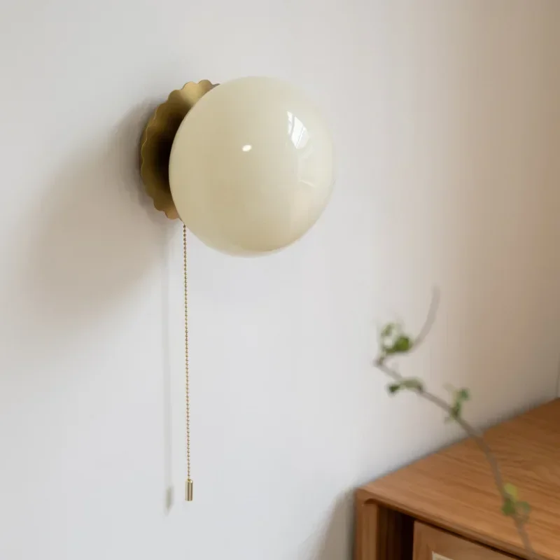 2026 Medieval Bauhaus Led Wall Lamp Minimalist Ball Bedroom Bedside Lights Warm Romantic French Retro Cream Magic Bean Wall Lamp