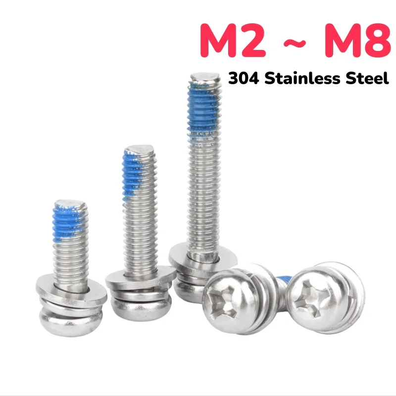 M2 M2.5 M3 M4 M5 M6 M8 304 Stainless Steel Round Head Cross Phillips With Washer Combination Dispensing Screw
