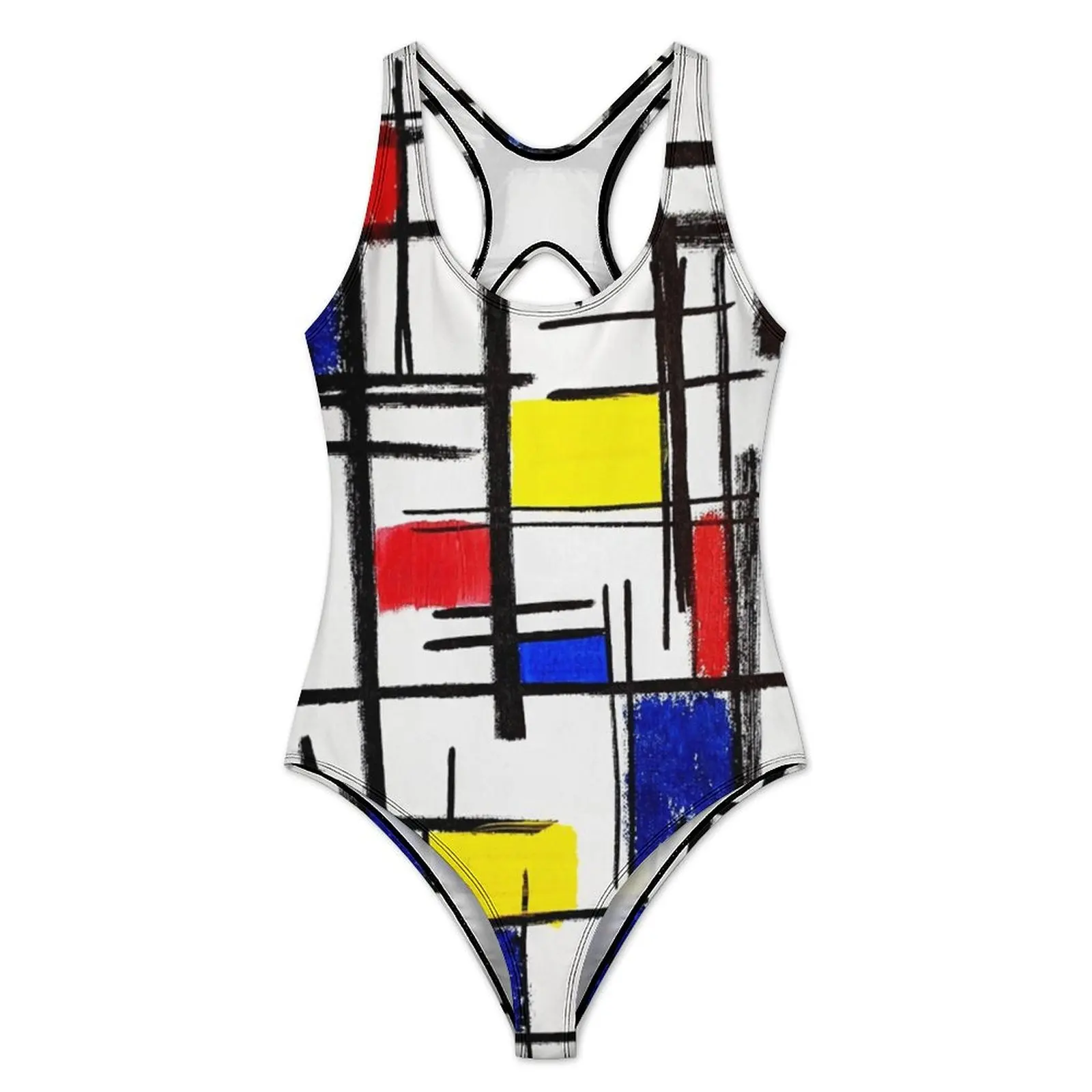 Modern Pop Art Swimsuit Sexy Mondrian Minimalist One Piece Swimwear Push Up Swimsuits Stylish Sport Beachwear