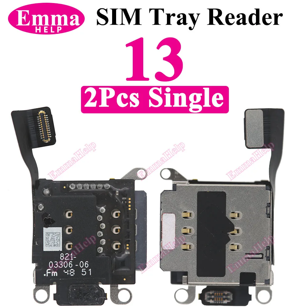 2Pcs Single Sim Card Reader For iPhone 11 15 13 Pro Max 16 14 Plus 12 Mini XR XS Sim Tray Slot Socket Inner Adapter Flex Cable