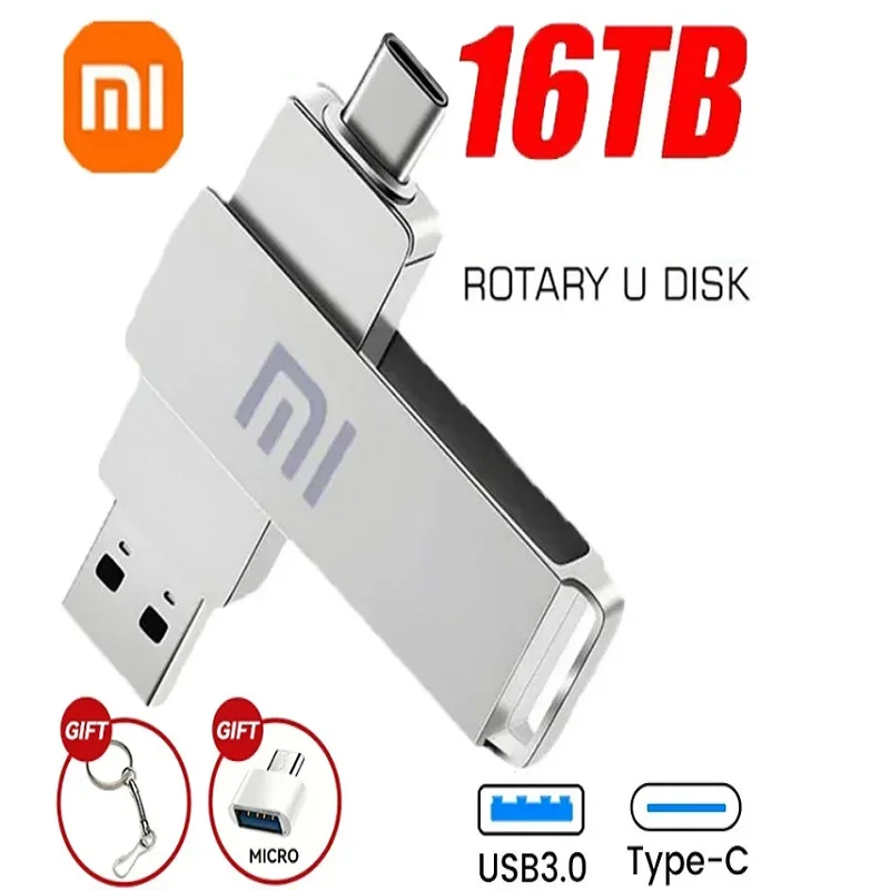 Xiaomi 16TB Flash Drive USB3.2 High Speed Transfer Metal Type C U Flash SSD Portable Mini Flash Drive Memory Waterproof U Drive