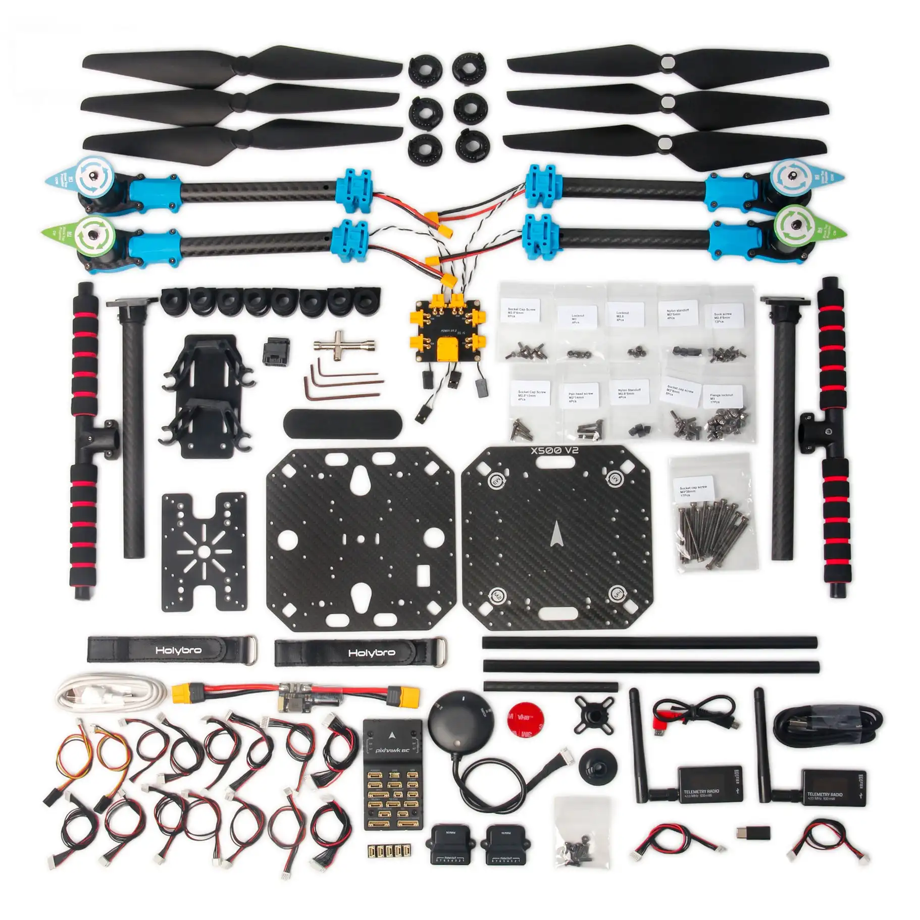 Holybro X500 V2 PX4 Open Source Quad Development Kit, Optional Pixhawk Flight Controller & SiK Telemetry Radio Frequency