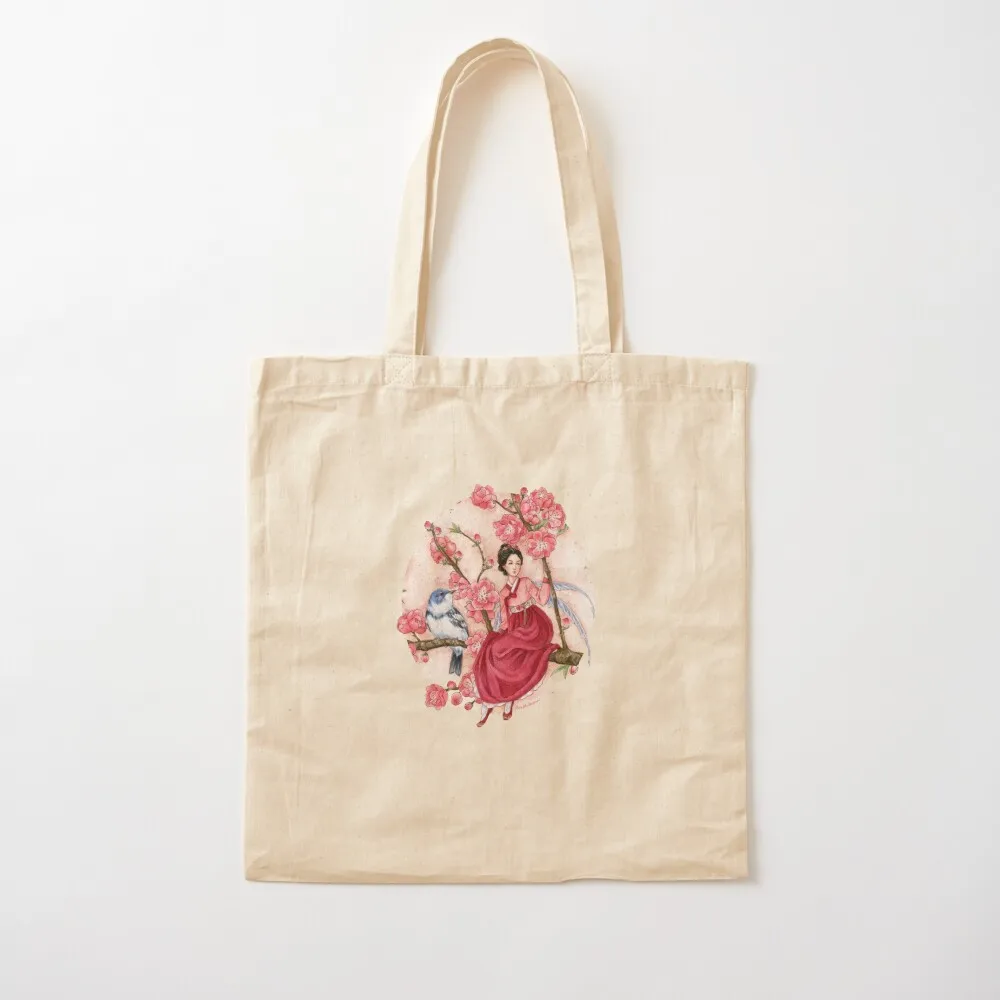 

Peach Blossom Fairy and blue bird Tote Bag large tote bag handbag Portable shopping bag Canvas Tote