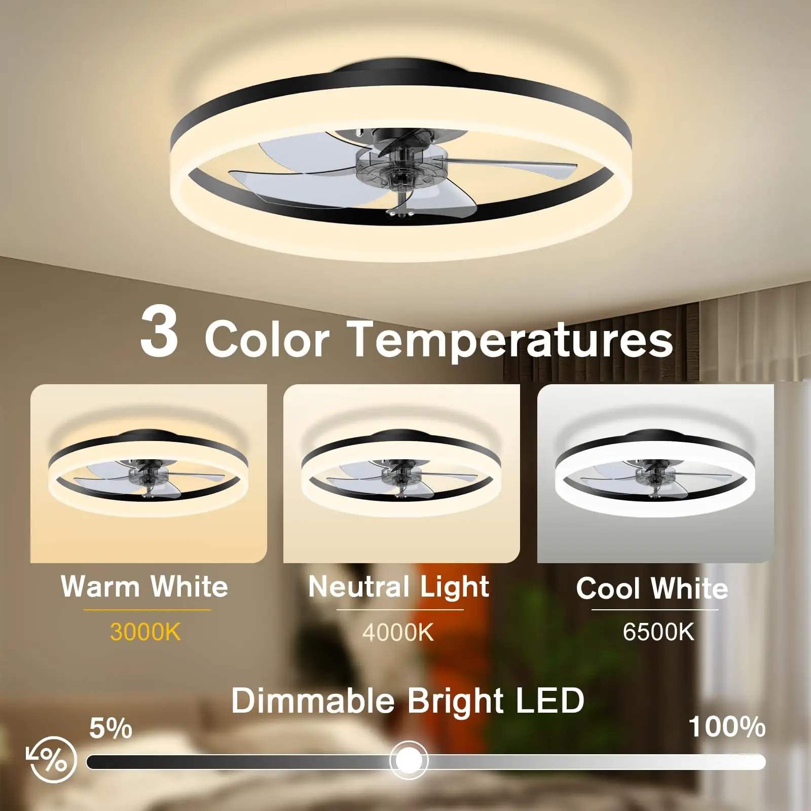 Control remoto de luz de ventilador de techo LED simple con atenuación infinita 6 niveles de velocidad del viento ​ ​ Ventilador de araña para sala de estar y dormitorio