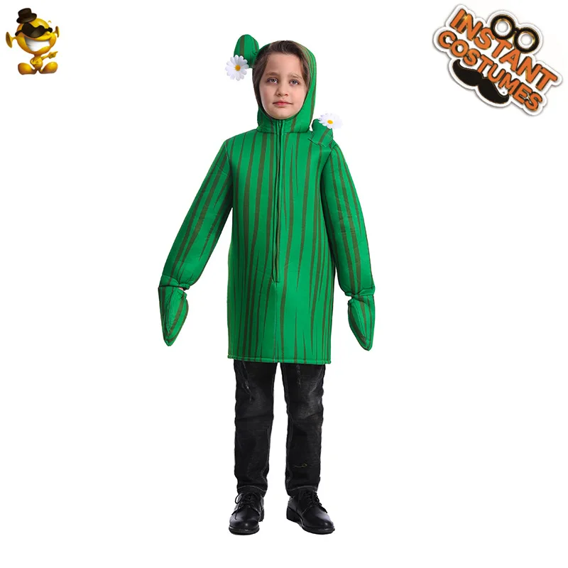 Hot Sale Cartoon Character Plants Funny Cactus Cosplay Cute Green Jumpsuit Costume Halloween for Kid