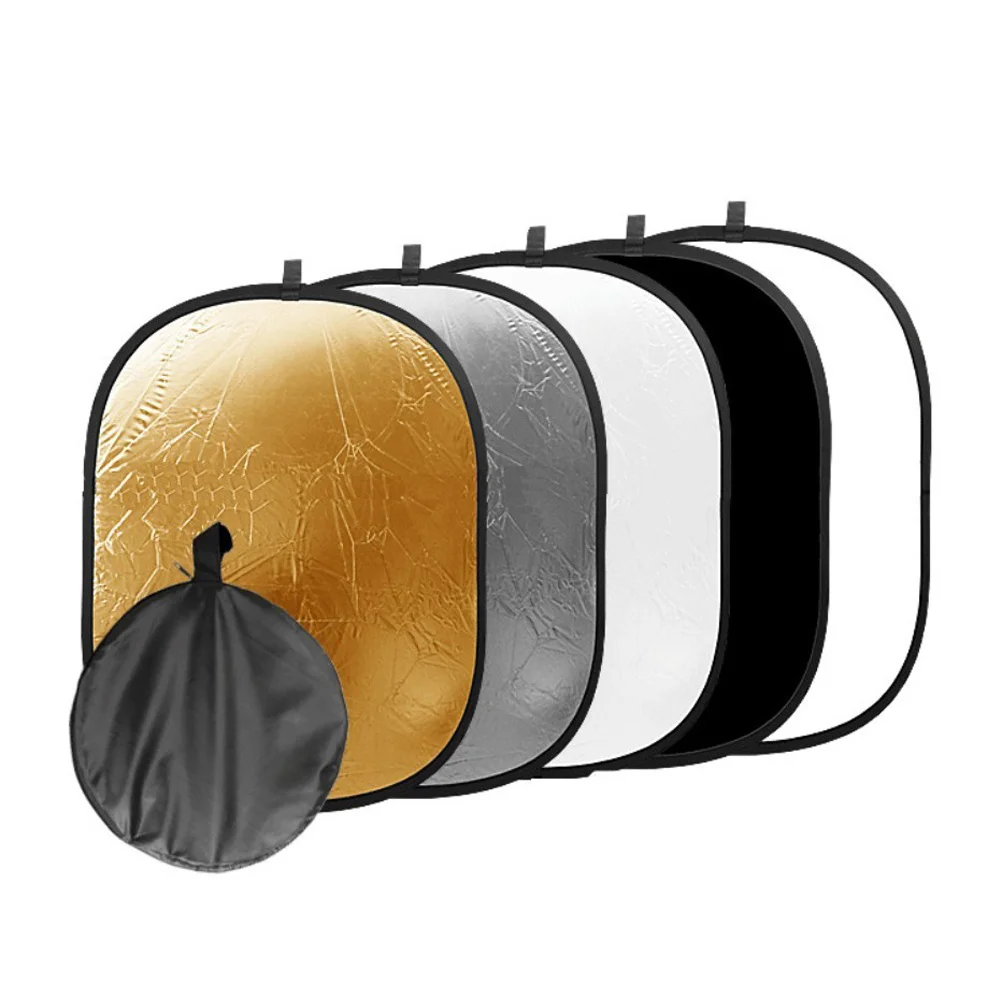 Fotografia rotonda 5 in 1 90X120 cm Nero Resistente portatile multistrato in grana sollevata Riflesibilità al 90% Illuminazione esterna