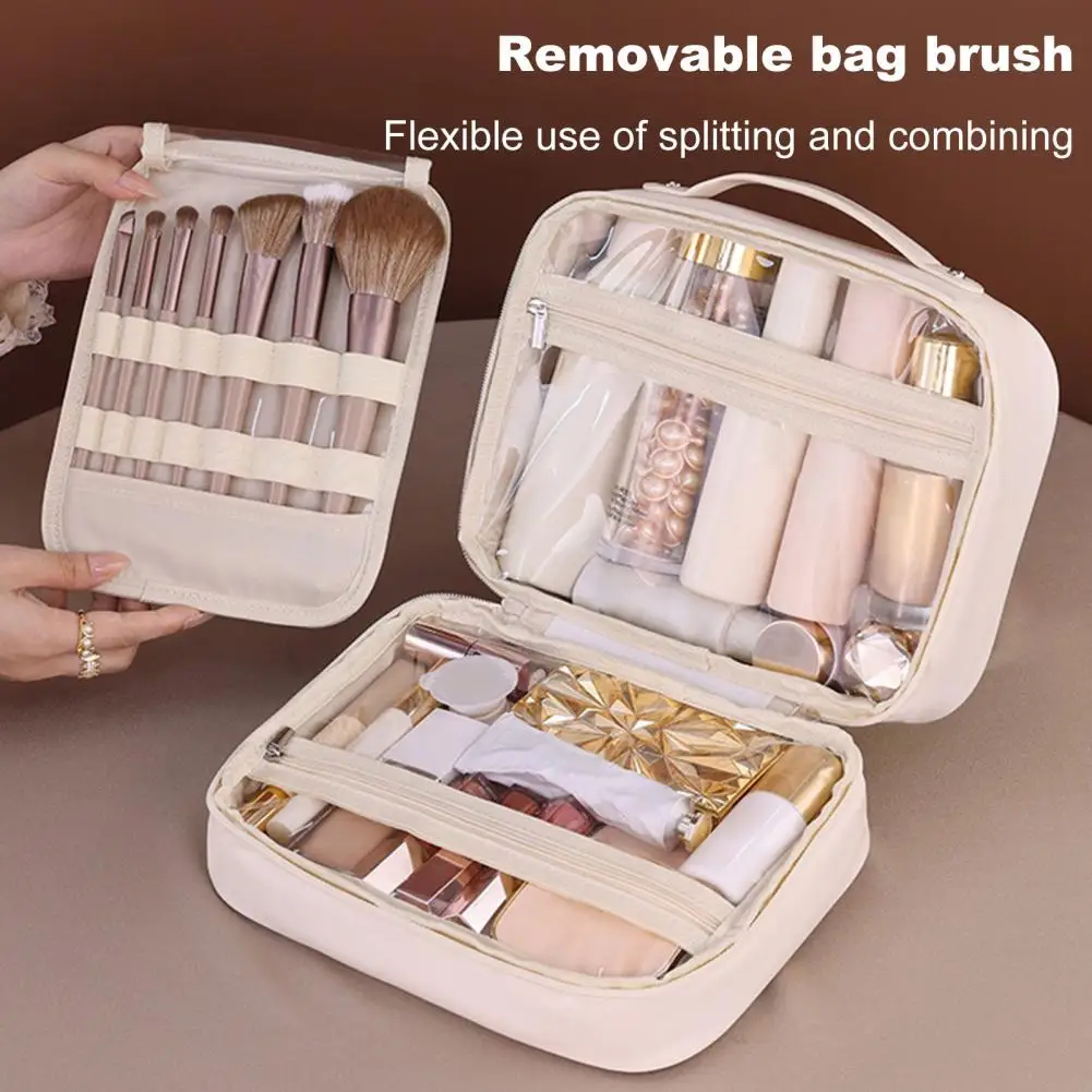 Waterproof Makeup Pouch 3-in-1 Cosmetic Bag with Capacity Removable Dividers for Business Trips Zipper Closure Multi