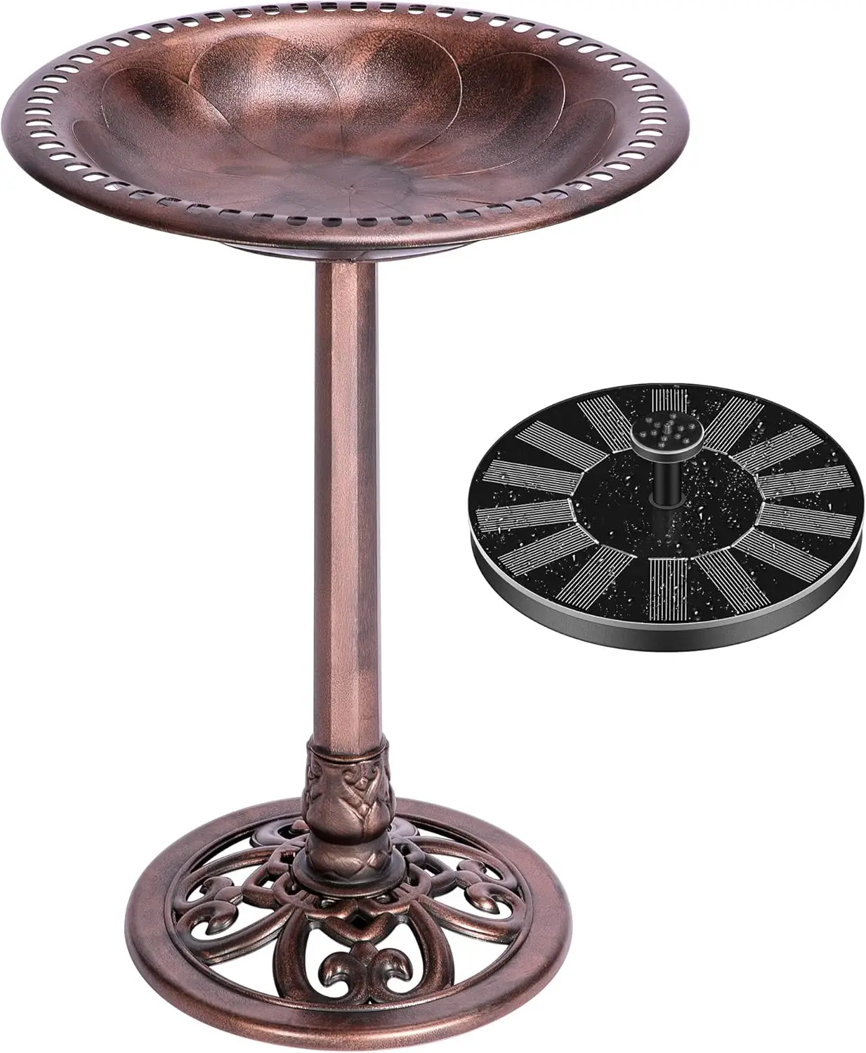 Comfort corner Polyresin Antique Outdoor Bronze Garden Bird Bath and Solar Powered Round Pond Fountain Combo Set