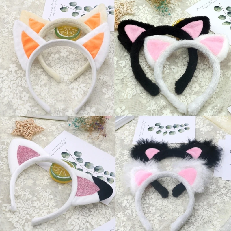 Furry Ears Headband Cartoon Headwear Plush Hairband Party Hair Accessory