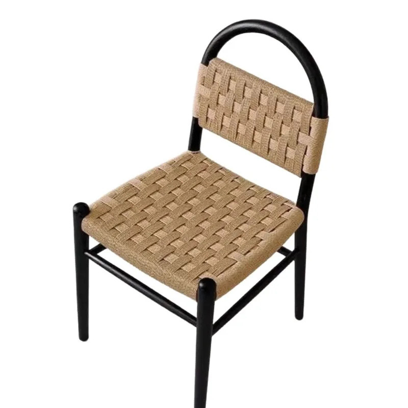 French medieval dining chair, rope woven solid wood chair, backrest casual makeup chair
