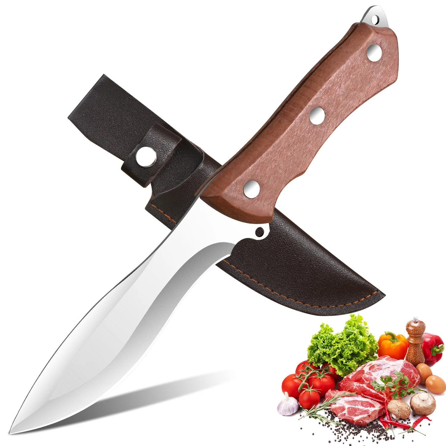 1pc outdoor camping outdoor knife hand meat knife Stainless steel sharp small machete cutting knife fruit knife Straight knife