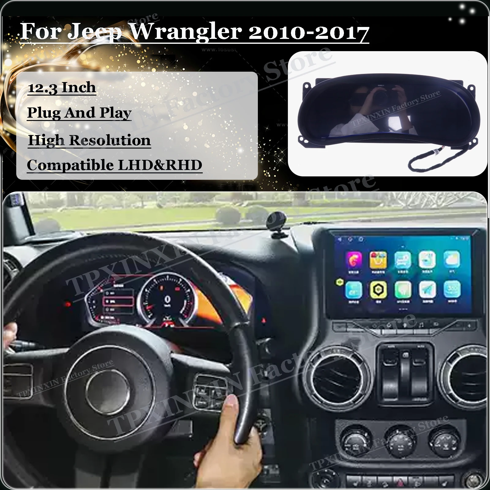 

Digital LCD Virtual Cluster Android For Jeep Wrangler 2010 2011 2012 2013 2014 2015 2016 2017 Dashboard Panel Speed Accessories