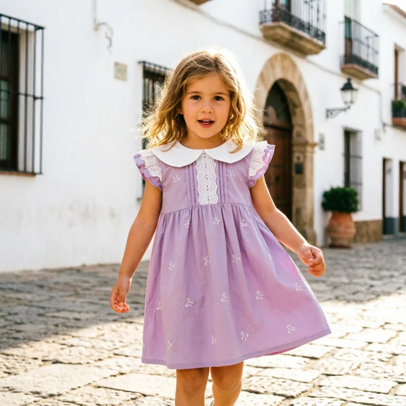 Girls Summer Sweet Princess Lace Flutter Sleeve Bow For Toddler Baby Girls Soft Breathable Casual Daily Party Outfits