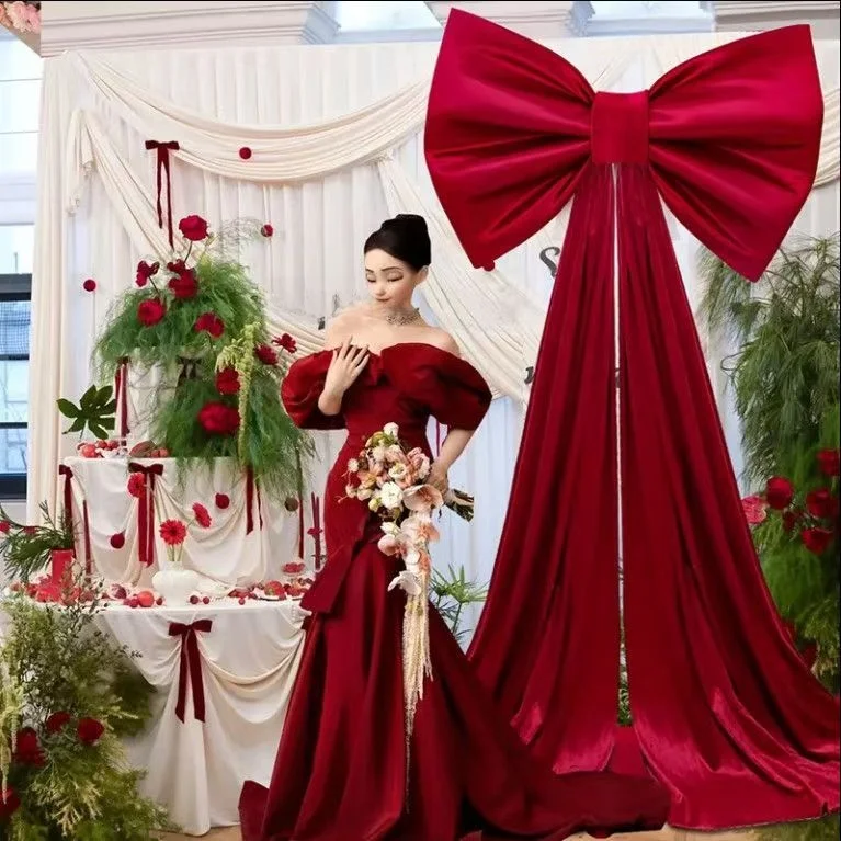 extra-large-knot-red-velvet-background-wall-wedding-room-decoration-morning-robe-photo-prop-festival-cloth