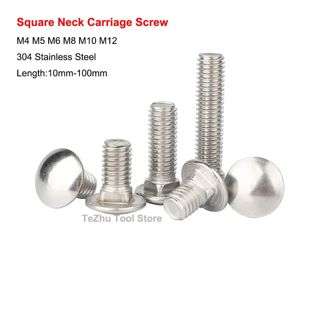 M3 M4 M5 M6 M8 M10 M12 304 Stainless Steel Truss Round Head Square Neck Carriage Screw Coach Bolt For Shelf Desk Length 10-100mm