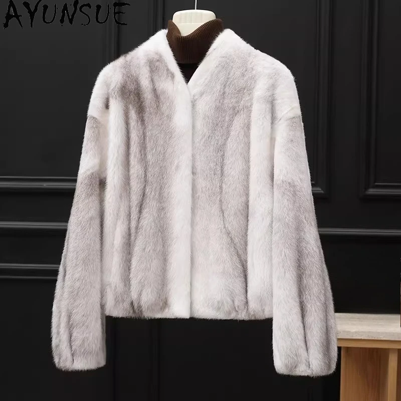 

AYUSNUE Роскошное пальто из натурального норкового меха Женская зимняя одежда Женские пальто из натурального меха Новые пальто Cross Whole Mink Fourrure Femme