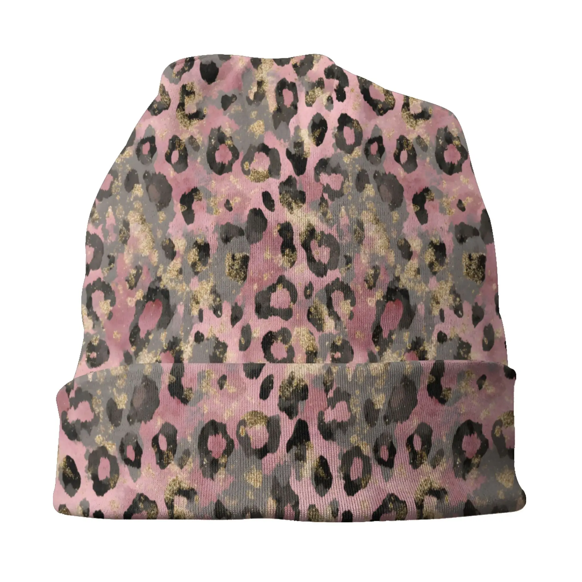 Pink Glitter Leopard Print Blush Gold Cheetah Spots Beanie Cap Winter Warm Bonnet Homme Knitting Hats Ski Skullies Beanies Hats