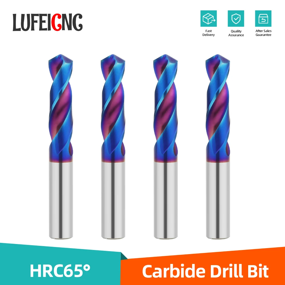 Lufeicnc HRC65° Tungsten Carbide Drill Bit Metal Drills Super Hard Metalworking CNC Lathe Stainless Steel Drilling Tool 0.5-20mm