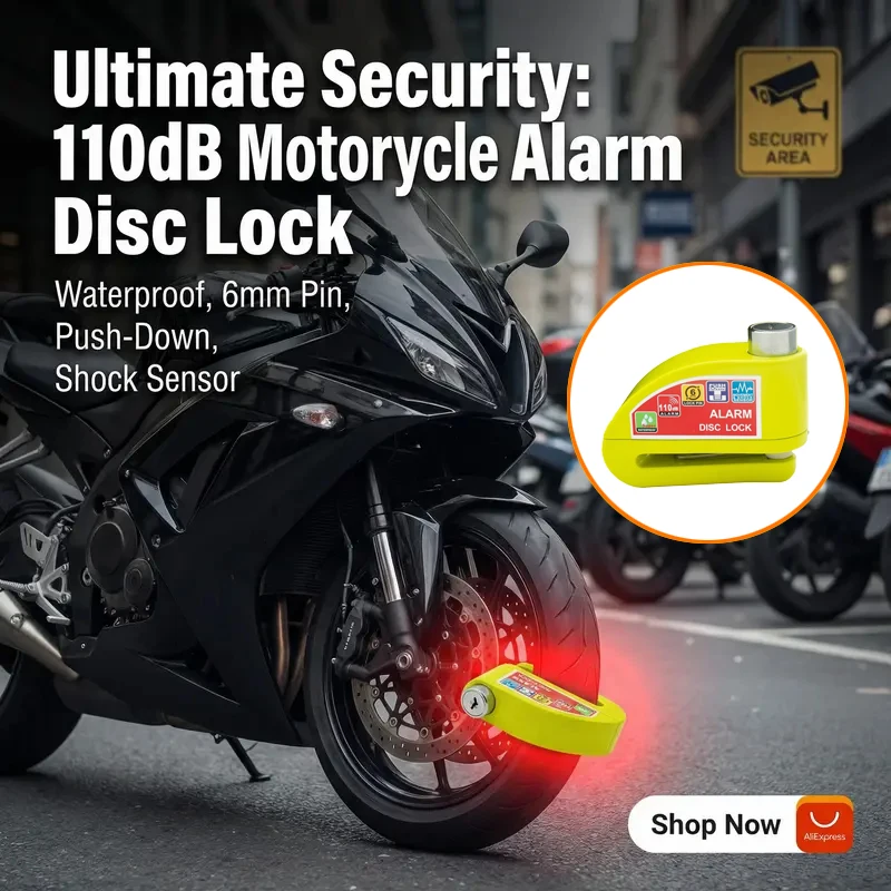 Waterproof Motorcycle Scooter Lock Alarm Anti Theft Safety Lock Bike Security Aluminum Alloy Disc Brake Lock Motorcycles