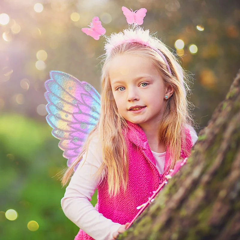 Colorful Angel Butterfly Elf Wings Girls Unicorn Fairy Wings For Baby Shower Kids Birthday Party Decor Dance Performance Cosplay