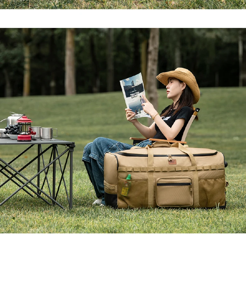 130L Outdoor-Trolley-Rucksack mit großem Fassungsvermögen, verdickte Aufbewahrungstasche mit Rädern, komplettes Set für Picknick- und Campingausrüstung – Detail 5