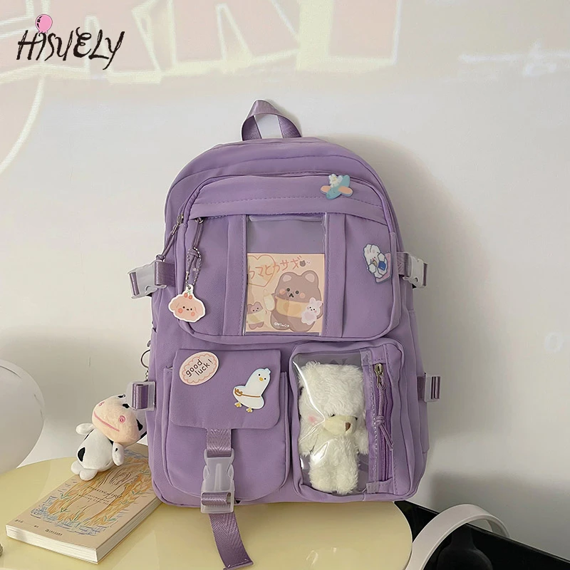 

Harajuku Purple Color Girls High School Student Backpack Bags Cute School Bags For Student Teens Pockets Women Laptop Backpack