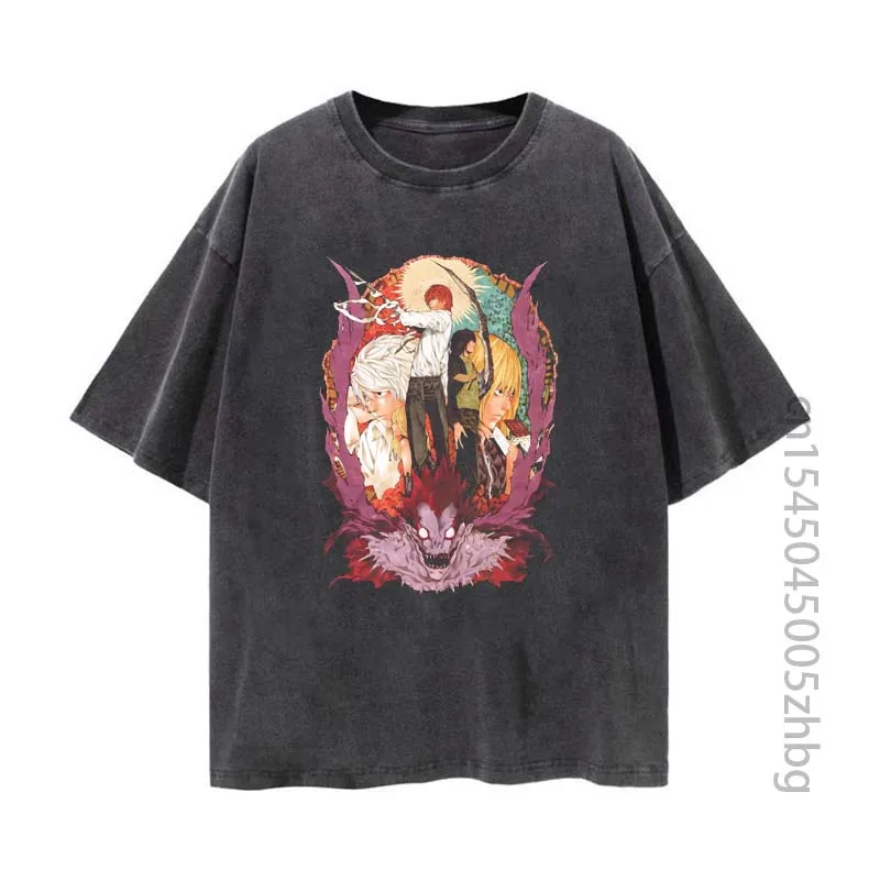 

Ryuk Light L Anime Woman Shirt Streetwear Harajuku Vintage Distressed Tshirt Manga Graphic T Shirt Men Tops Tees