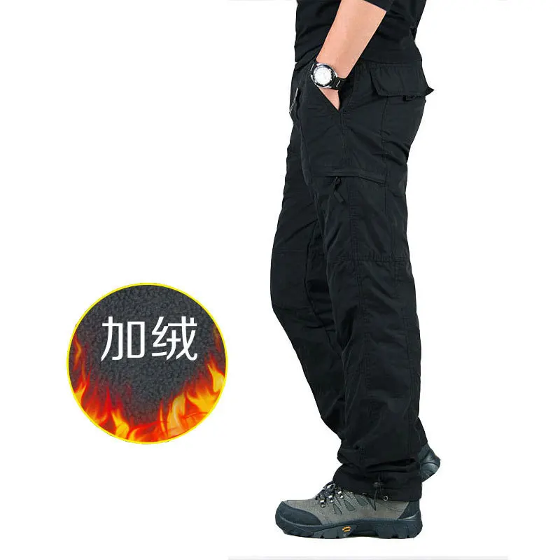 Autumn Winter Fleece-lined Thickened  Men's Thermal  Windproof Waterproof Cotton plus Size Casual Women's Climbing Pants