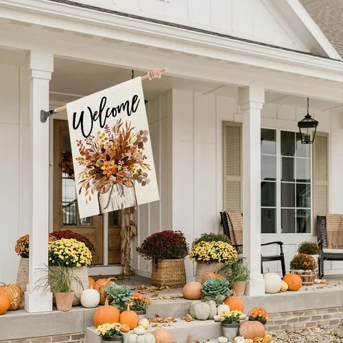 Fall House Flag 28x40 Inch Double Sided for Outside Welcome Burlap Floral Mas... HHZ UUV HHM UUX