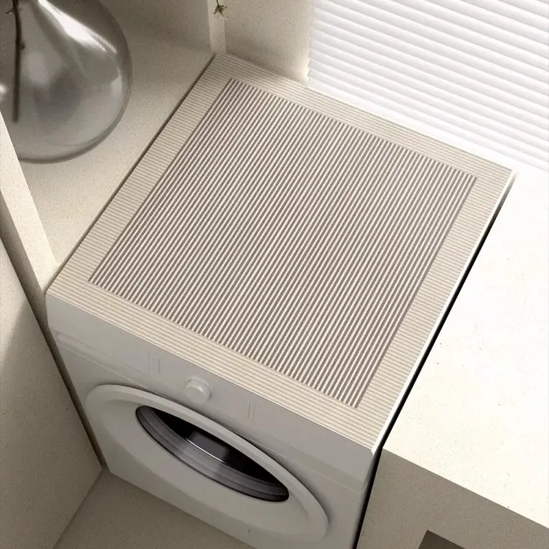 VIKAMA Minimal Vertical Stripe Washing Machine Top Cover Mat Solid Neutral Tone Waterproof Anti Dust Dryer Cabinet Surface Mat