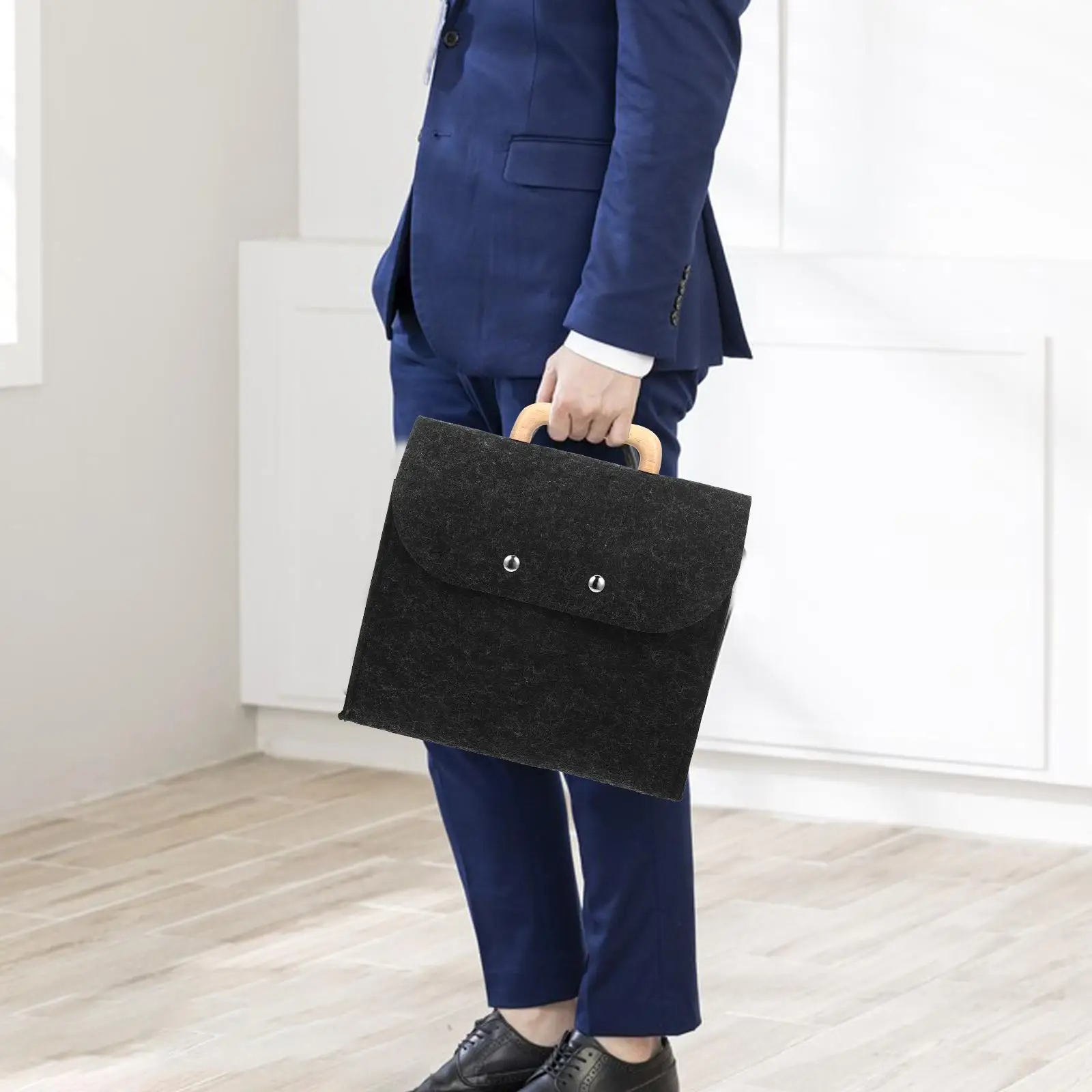 Felt Tote สีเทาเข้มความจุขนาดใหญ่แฟ้ม Felt Tote กระเป๋าโบสถ์ผู้ถือไม้ H le ธุรกิจสํานักงานกระเป๋าเก็บโฟลเดอร์กระเป๋า