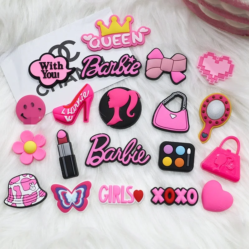 MINISO 20P lindo dibujos animados PVC Rosa moda Barbie zapato flores DIY agujero zapatos sandalias encanto zapatos accesorios fiesta Festival regalos