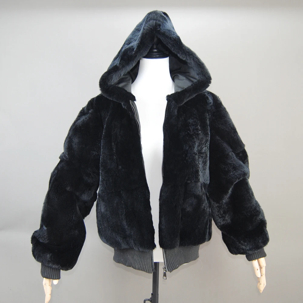 2024 Whole Skin High Quality Rabbit Fur Jacket Women\'s Rabbit Fur Coat Natural Wholeskin Fur Coat Hooded Fashion Rabbit Fur Coat