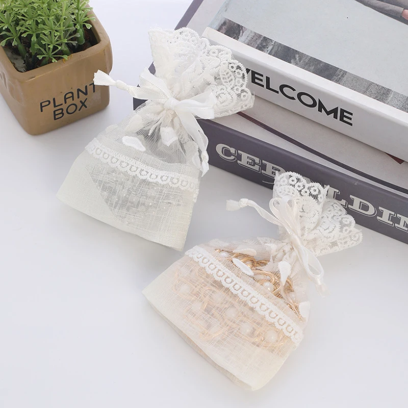 Bolsa con cordón para joyería de encaje, embalaje de dulces de Navidad, bolsas de bolsillo, paquetes artesanales, bolsas de regalo de boda para invitados
