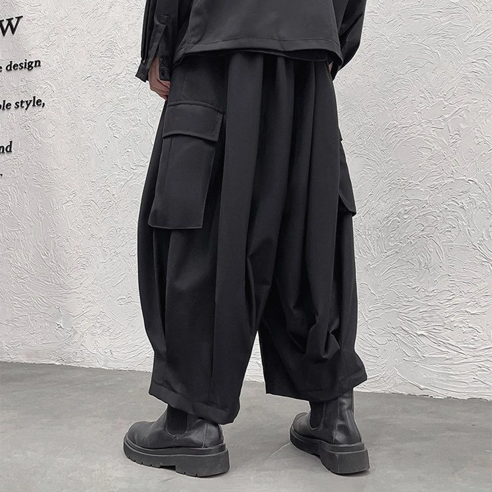 XS-5XL Summer New Men's Solid Color Large Pocket Trousers American Retro Fashion Trend High Street Loose Casual Men's Bottoms